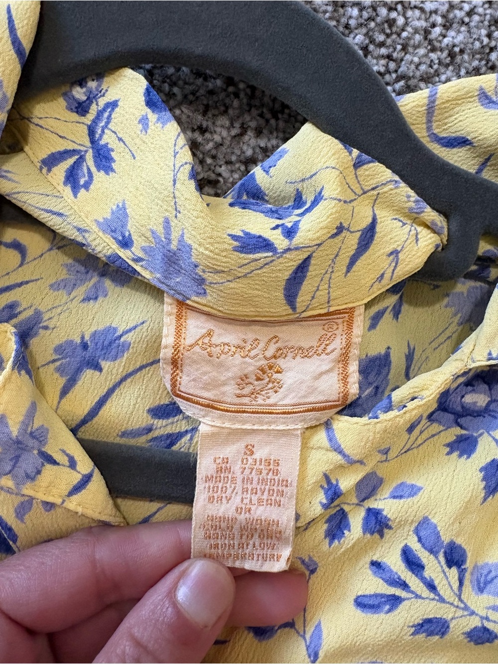 Vintage 90a April Cornell Yellow Maxi Dress with Blue Floral Print - Picture 2 of 13